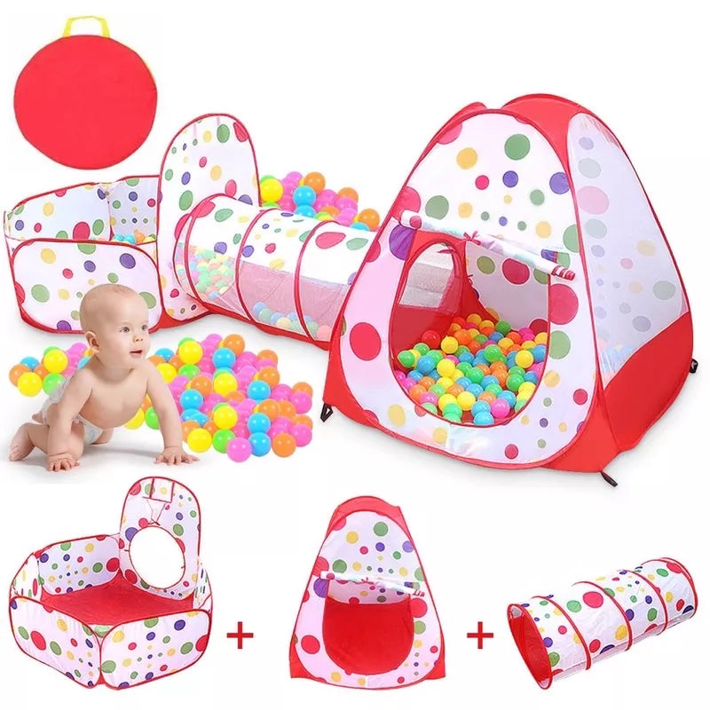 Tenda Toca Barraca Infantil Tunel 3x1com Piscina para Bolinhas Princesas Astronaltas com Cesta Basquete Playground Brinquedo
