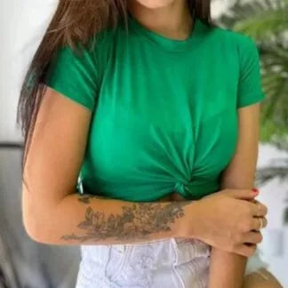 Blusa cropped nozinho manga curta tecido viscolaycra feminino