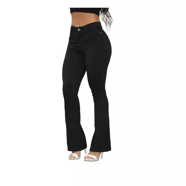 Calças jeans flare feminina cintura alta boca sino com lycra efeito empina bumbum Premium Luxo