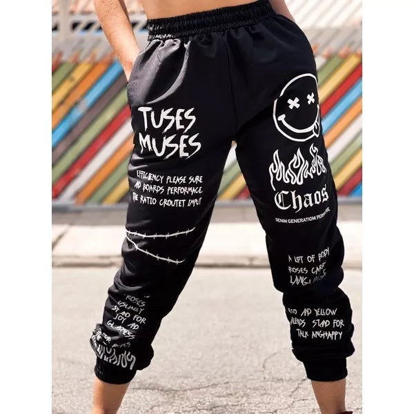 Calça Feminina Jogger com bolso Tactel Letras Escrita Street Tik tok