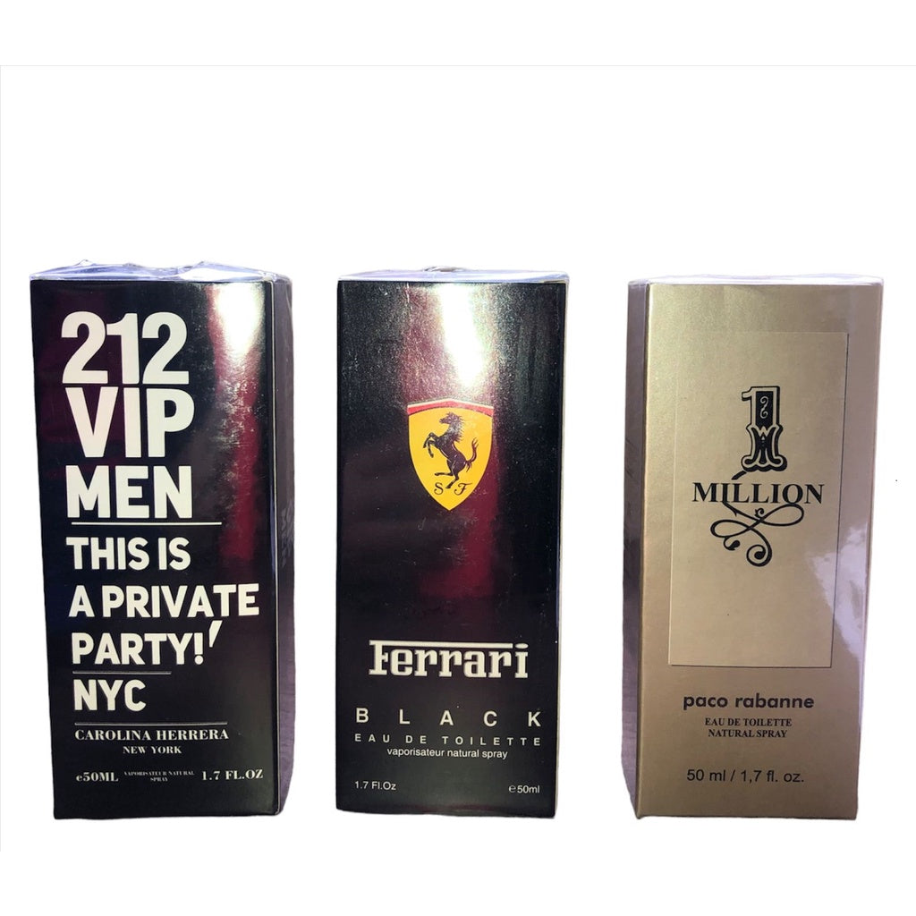 Kit 3 Perfumes Masculinos: 212 vip men, Ferrari black, One Million