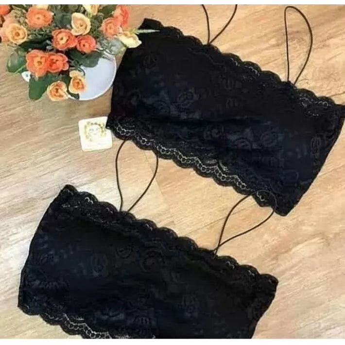 Cropped Faixa Renda Alça Fina Sem Bojo Top Faixa