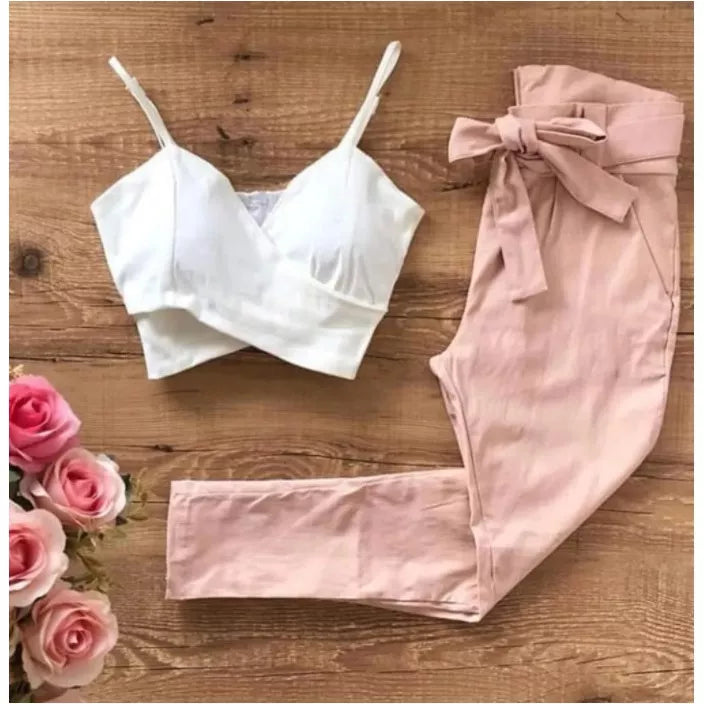 Calça Com Laço Cintura Alta Social Feminina Bengaline