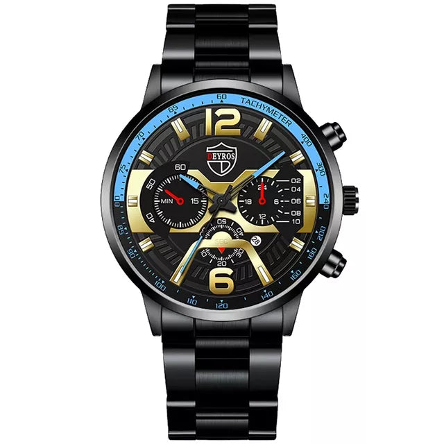 Relógio De Luxo Ouro Masculino Original Cronógrafo De Quartzo De À Prova D'água Negócios Relogio Masculino Dourado Com Pulseira Kit