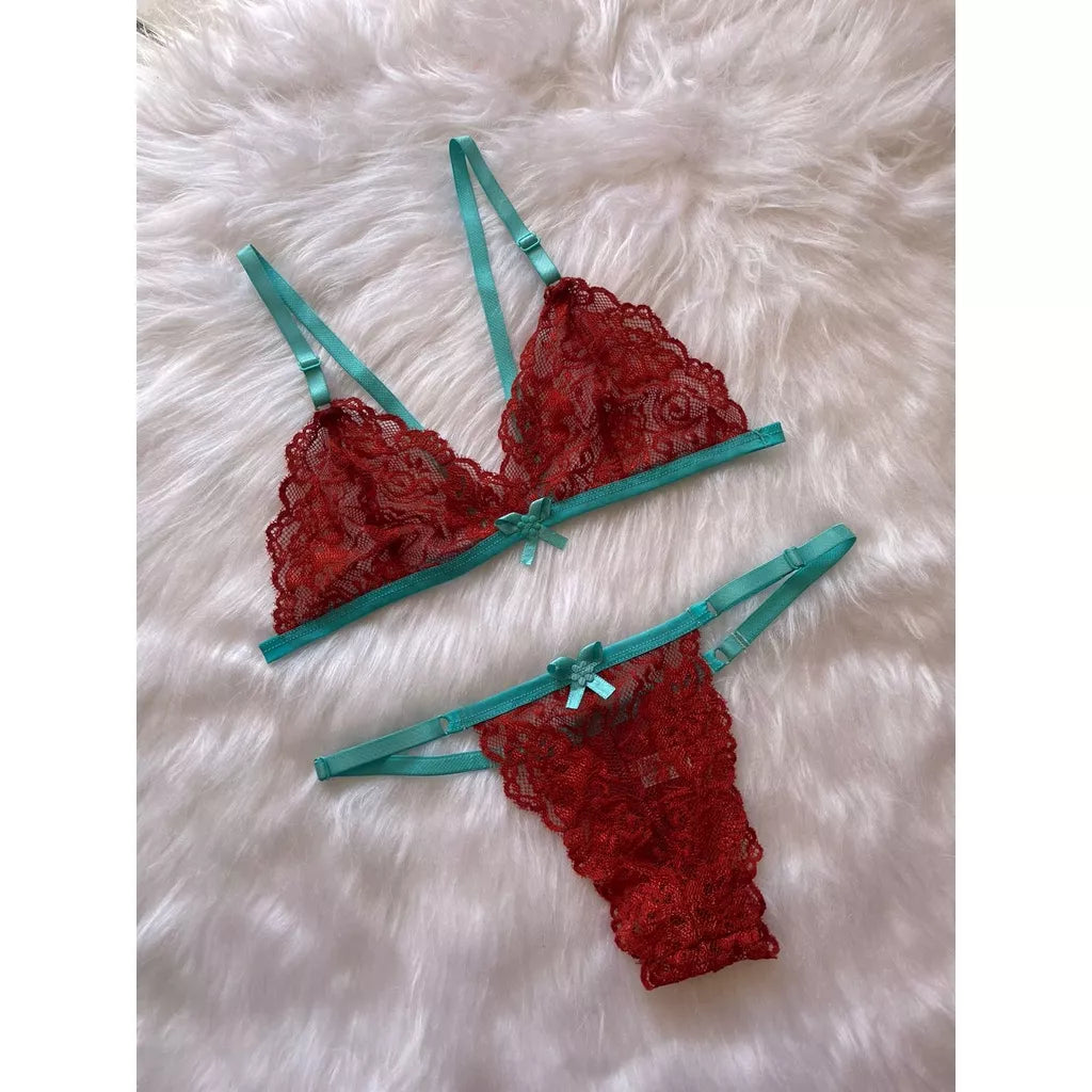 Conjunto de Lingerie Em Renda Sutiã Sem Bojo Calcinha De Regulagem