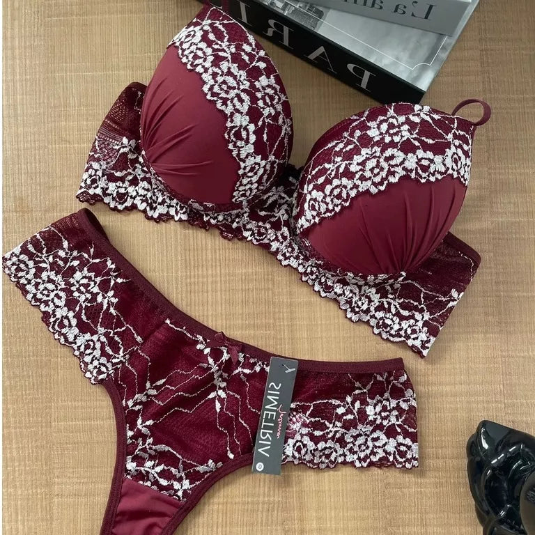 Conjunto Lingerie Rendado Bicolor Com Calcinha Fio - Moda Íntima