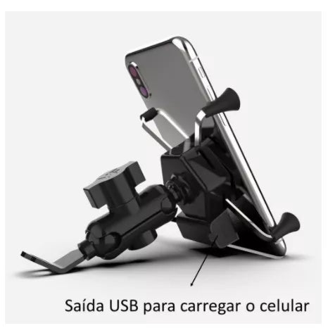 Suporte Garra Para Celular Moto Universal Com Carregador Usb