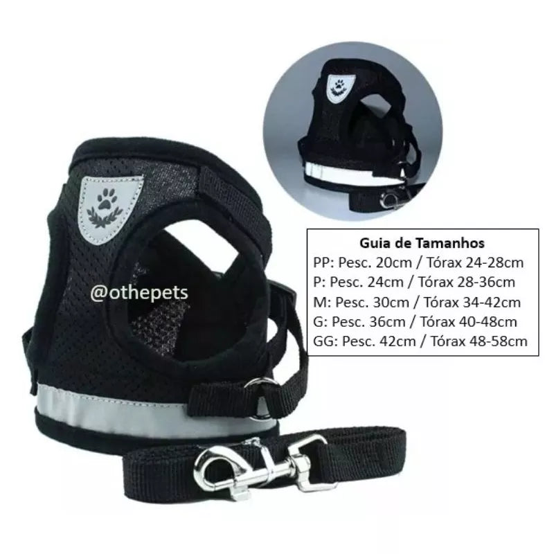 Peitoral Com Guia para Caes E Gatos Colete Regulavel Super Confortavel para Cachorro