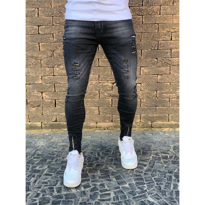 Calça Jeans Skinny Com Ziper Lycra Elastano Masculina Nova Tendencia