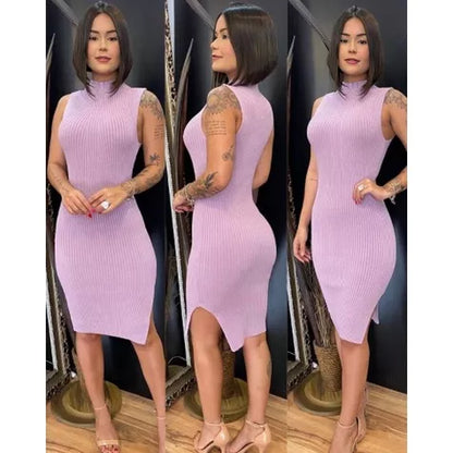 Vestido Midi Fenda Lateral Malha Canelada Promoção!!támamho P.M.G.GG