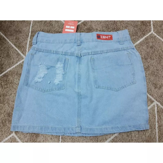 saia jeans com botoes encapados