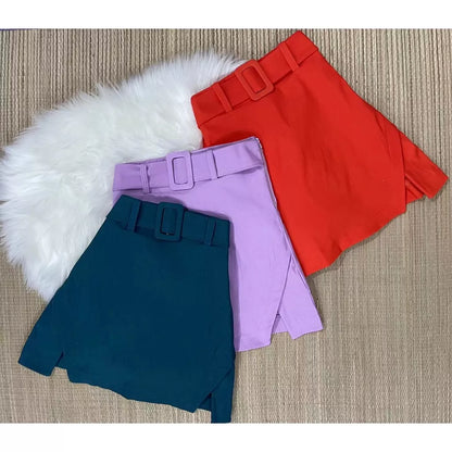 Short Saia Cintura Alta Bengaline Fenda Lateral Cores Moda