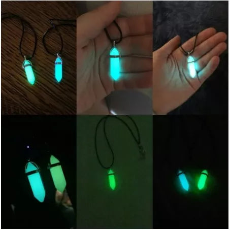 Colar De Pedra Hippie Quartzo Lua Natural Brilha No Escuro azul ou verde cordão preto ajustavel