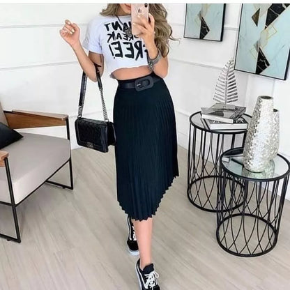 Saia midi Plissada Midi Moda Evangelica Casual Elegante para igreja