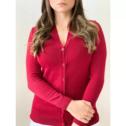 Casaco De Frio Cardigan Básico De Elastano Tricot Botões Casaquinho Inverno