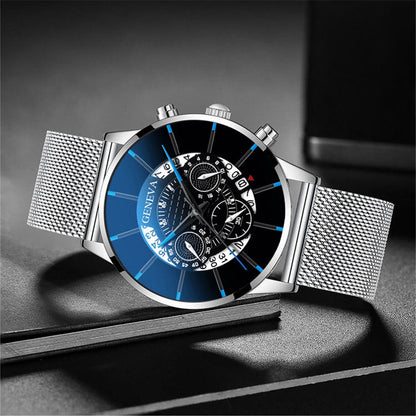 Relógio De Quartzo De Genebra Moda Masculina De Aço Inoxidável & Couro Banda De Nylon Watches 【 Without Box 】