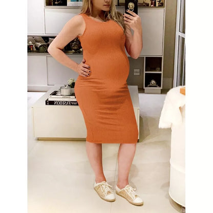 Vestido Midi Canelado Regata para gestante