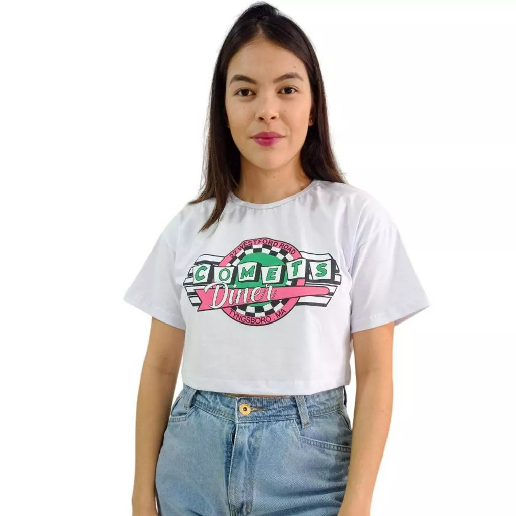 Camiseta T-shirt Cropped Oversized Estampado Moda Gringa Algodão