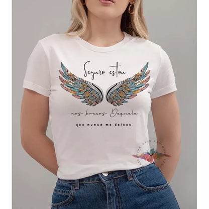 Blusa T-shirt Feminina Seguro Estou Moda Evangélica Asas Tumblr