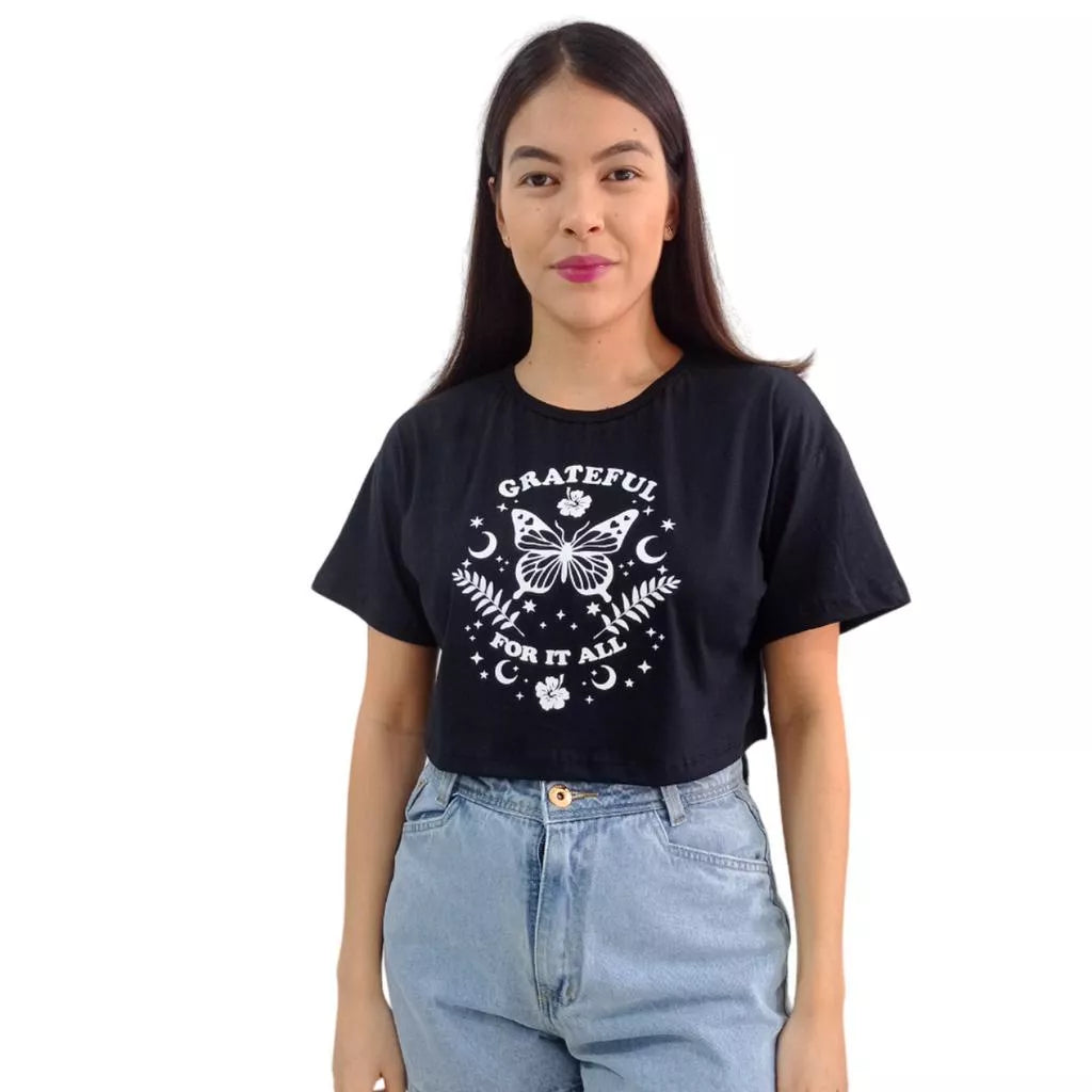 Camiseta T-shirt Cropped Oversized Estampado Moda Gringa Algodão