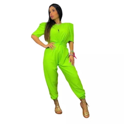Macacão Longo Feminino com Cinto manga princesa