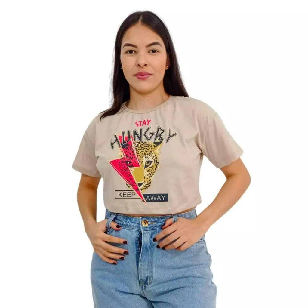 Camiseta T-shirt Cropped Oversized Estampado Moda Gringa Algodão