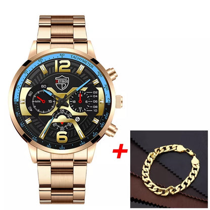 Relógio De Luxo Ouro Masculino Original Cronógrafo De Quartzo De À Prova D'água Negócios Relogio Masculino Dourado Com Pulseira Kit