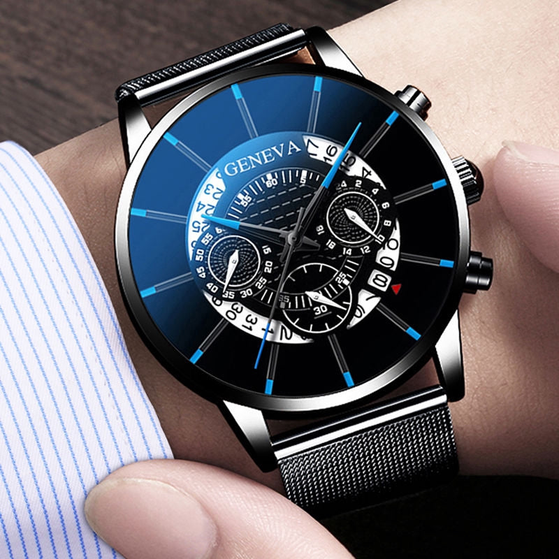 Relógio De Quartzo De Genebra Moda Masculina De Aço Inoxidável & Couro Banda De Nylon Watches 【 Without Box 】