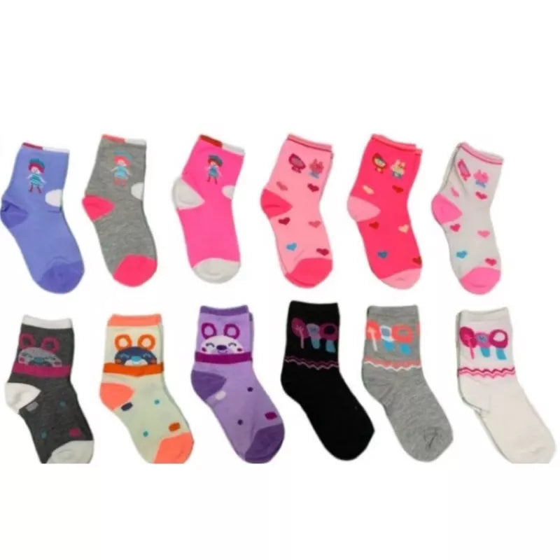 Kit 6 ou 12 Pares de Meias Infantil Feminino com Estampada Meia Menina