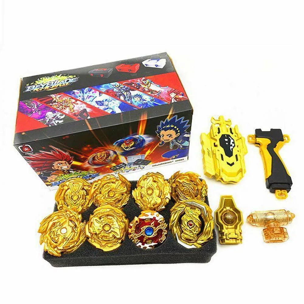8pçs Beyblade Gyro Burst Dourado Com Lançador Portátil