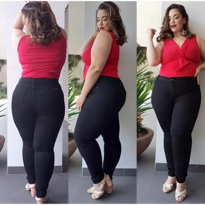 Calça jeans Preta Plus size com lycra