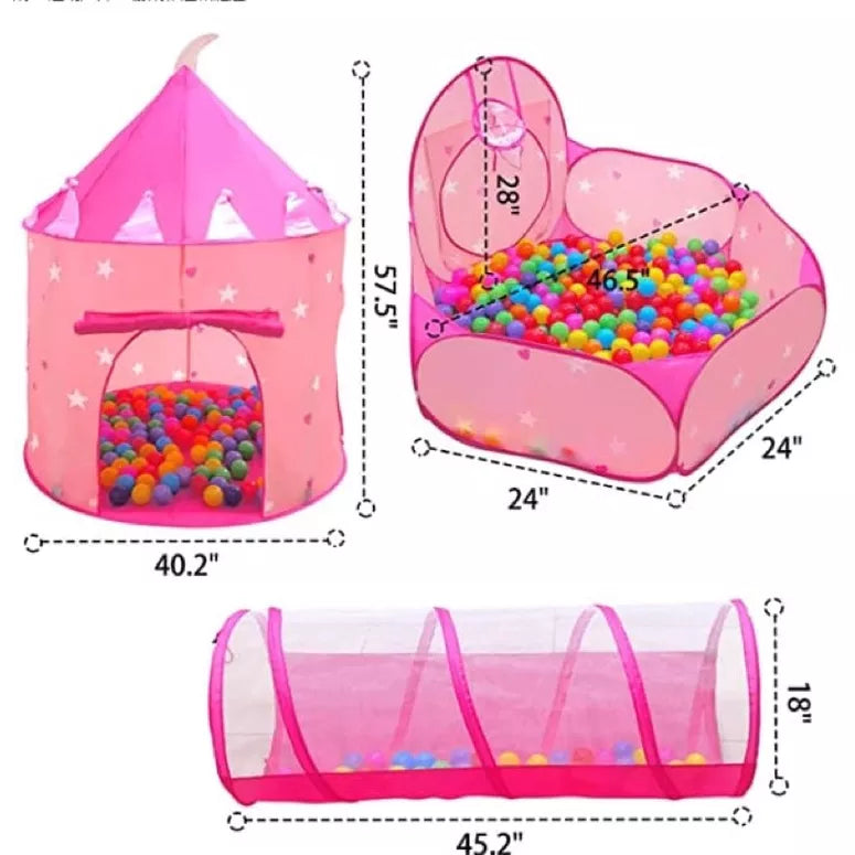 Tenda Toca Barraca Infantil Tunel 3x1com Piscina para Bolinhas Princesas Astronaltas com  Cesta Basquete Playground Brinquedo