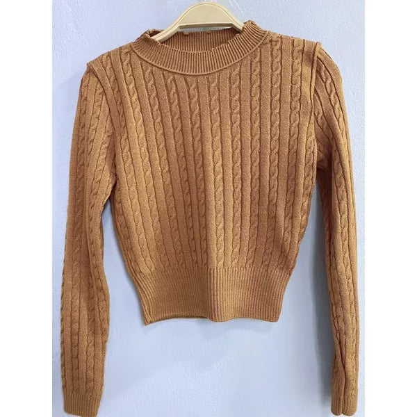 Blusa de frio tricô cropped feminina manga longa