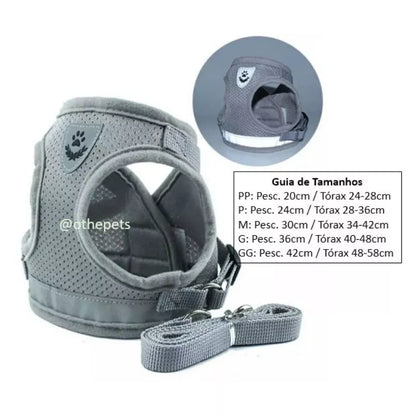 Peitoral Com Guia para Caes E Gatos Colete Regulavel Super Confortavel para Cachorro