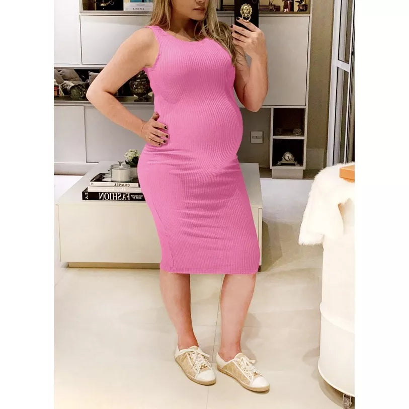 Vestido Midi Canelado Regata para gestante