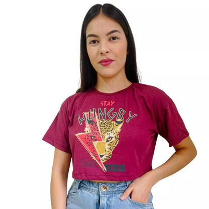 Camiseta T-shirt Cropped Oversized Estampado Moda Gringa Algodão