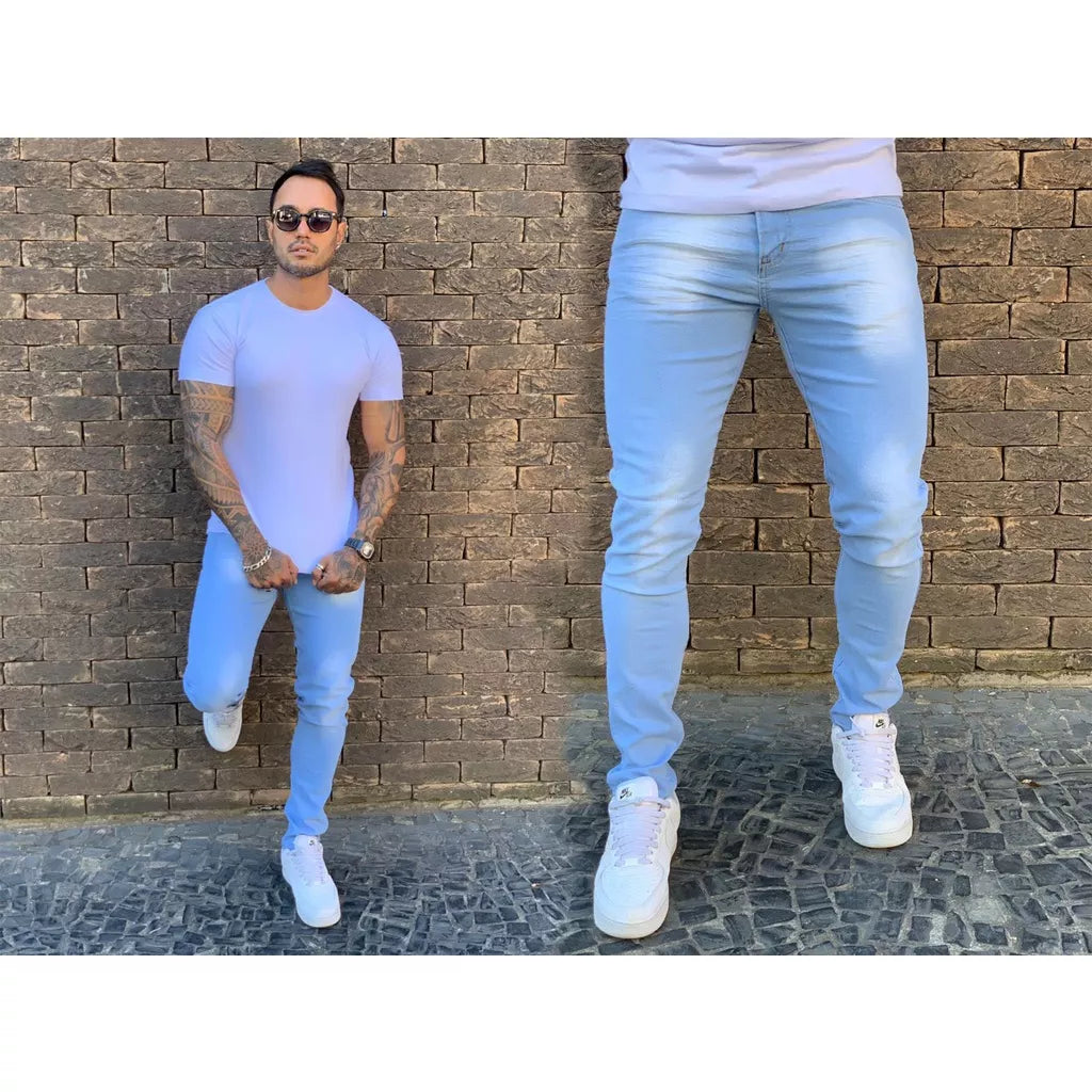 Calça Jeans Skinny Com Ziper Lycra Elastano Masculina Nova Tendencia