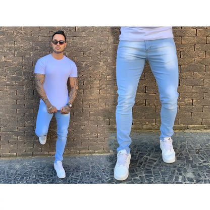Calça Jeans Skinny Com Ziper Lycra Elastano Masculina Nova Tendencia