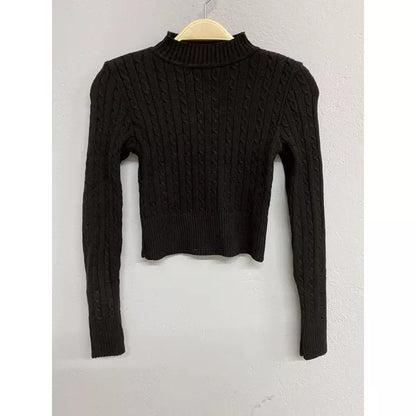 Blusa de frio tricô cropped feminina manga longa