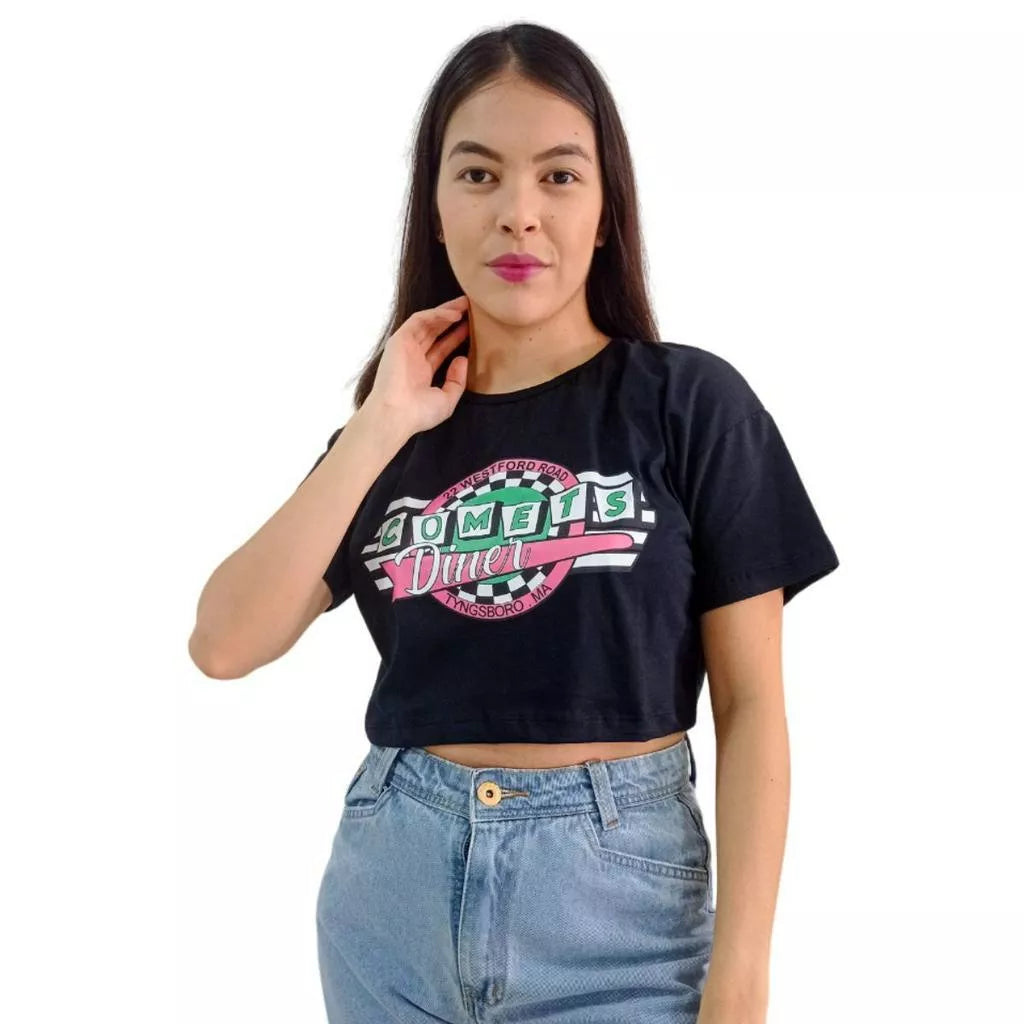 Camiseta T-shirt Cropped Oversized Estampado Moda Gringa Algodão
