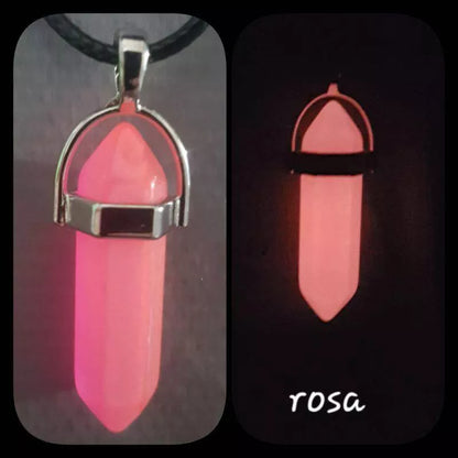 Colar de pedra hexagonal fluorescente luminosa, colar com pingente de couro, de cristal natural brilhante no escuro, pedra de bala