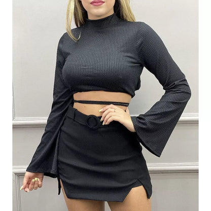 Short Saia Cintura Alta Cinto E Fenda Lateral Moda Tendência Feminina Oferta Barato