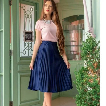Saia midi Plissada Midi Moda Evangelica Casual Elegante para igreja