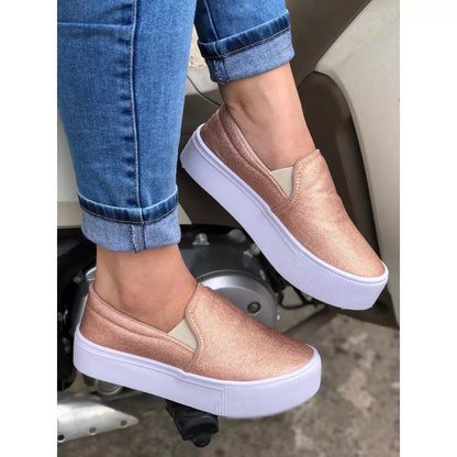 Tênis Feminino Onça Casual Calce Fácil Slip On Iate Plataforma