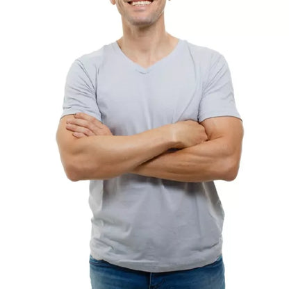 Camiseta masculina com decote em V malha 100%algodão gold