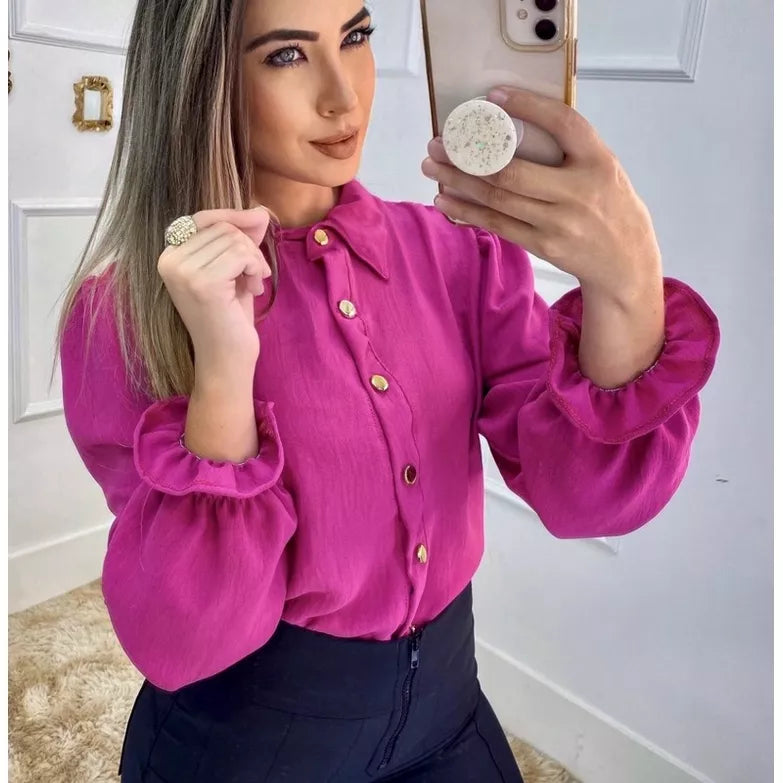 Camisa Feminina Social Botão Estico Blogueira Tendências Super Moda Envio ! !