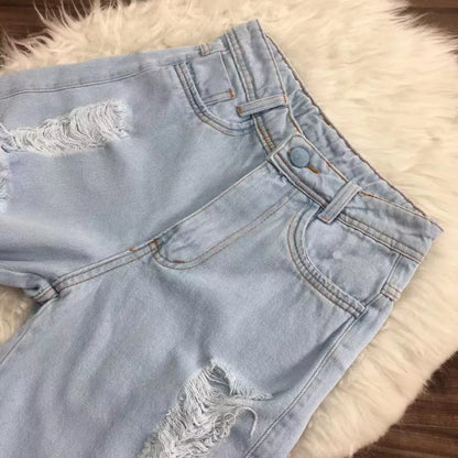 Calça Jeans Rasgada Feminina Pantalona Sem Lycra Wide Leg Calça Cintura Alta