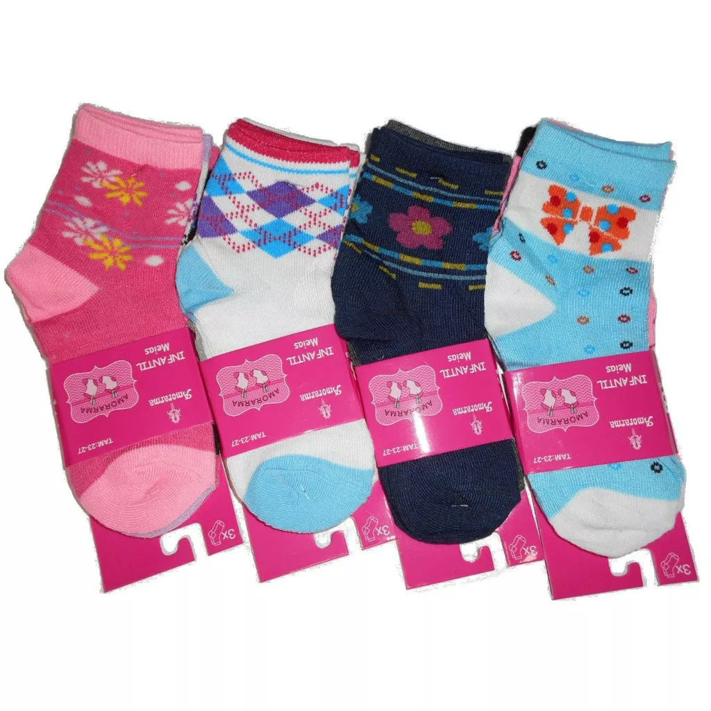 Kit 6 ou 12 Pares de Meias Infantil Feminino com Estampada Meia Menina