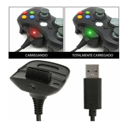 Kit 2 Cabo + Bateria Xbox 360 Controle Slim 6400mAh Promoção