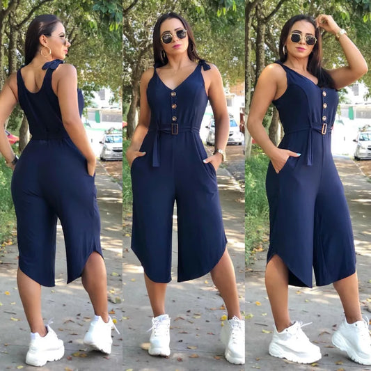 MACACÃO FEMININO PANTACOURT COM CINTO E BOTOES MODA CASUAL